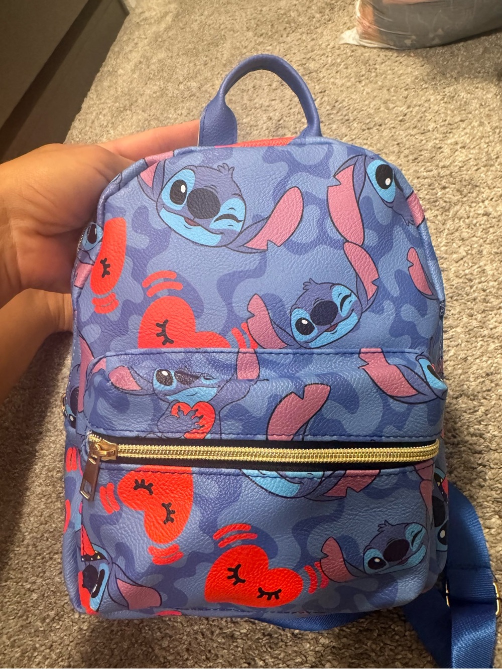 Kids Blue Stitch Print Mini Backpack - Cute Heart Pattern brand new without tag